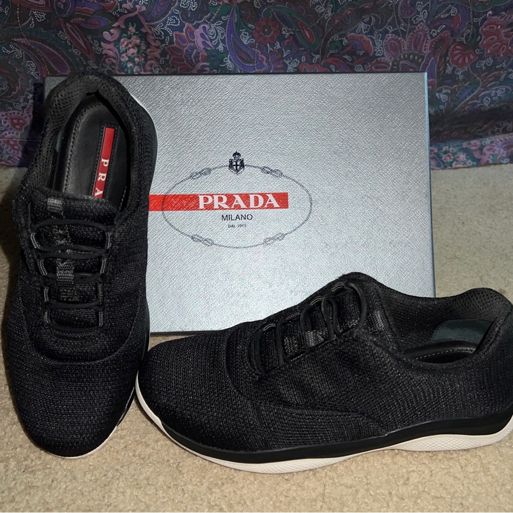 Authentic Prada Calzature Donna Black Trainer Sneakers Sz 37.5